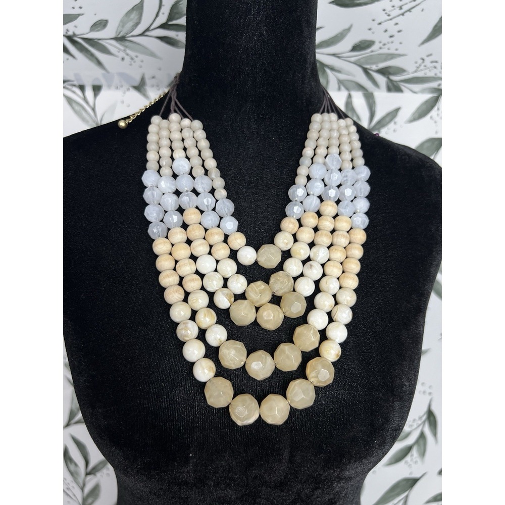 Vintage Chico's 5 Straps Beaded Necklace Statement Boho Chic Classic Elegant